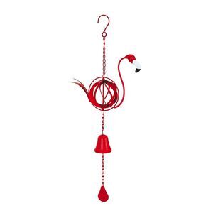 Red Metal Flamingo Wind Chime Bell with Spinning Sphere 25 Inch Hanging Decor